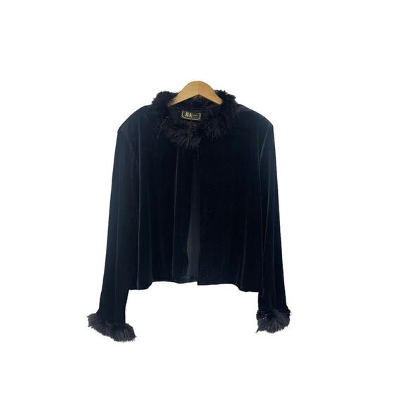 RK Evenings Black Faux Fur Collar Cuff Party Jacket Y2K Women’s Large? - Picture 1 of 9